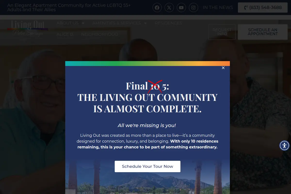 Homepage of the Living Out Palm Springs website
