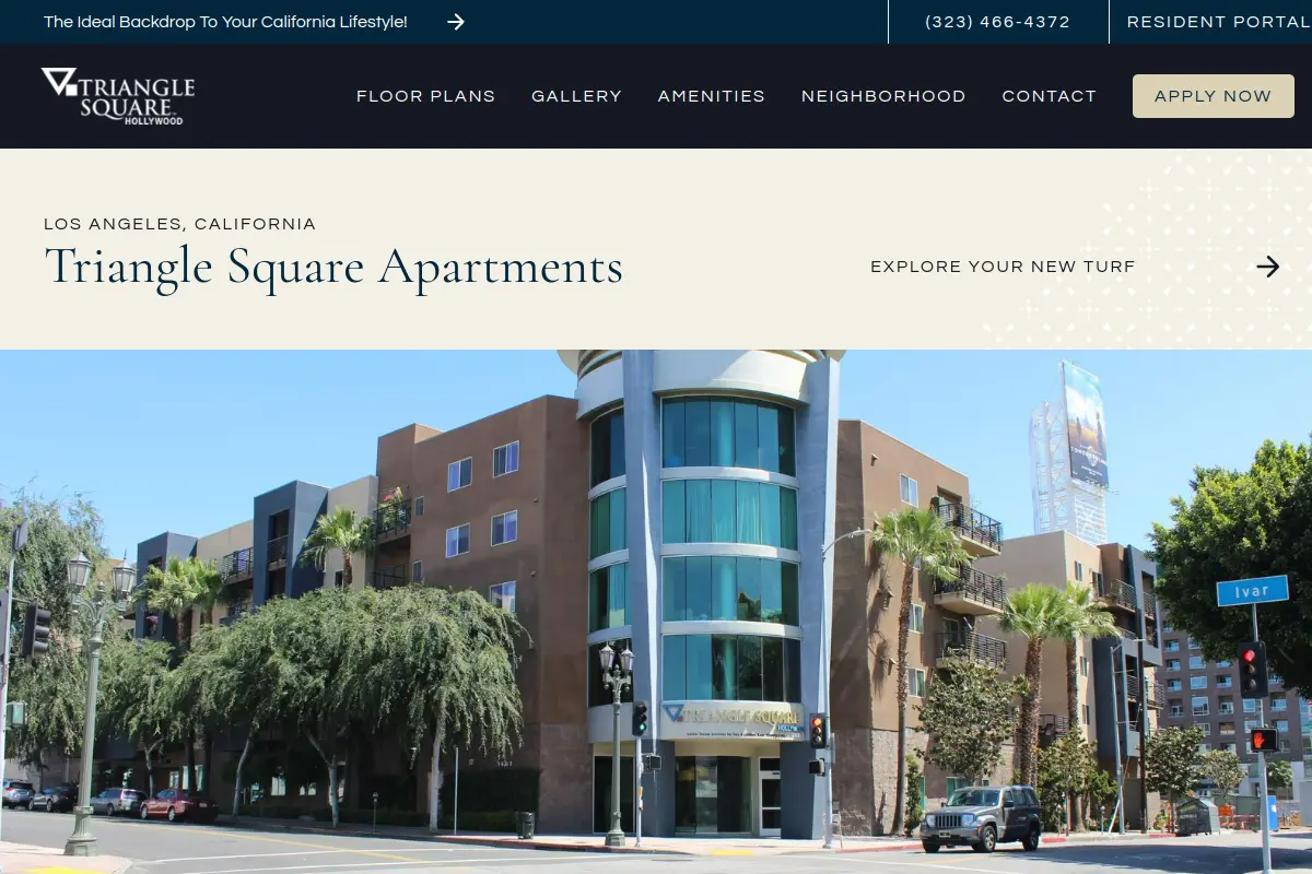 Homepage of the Triangle Square Apartments website